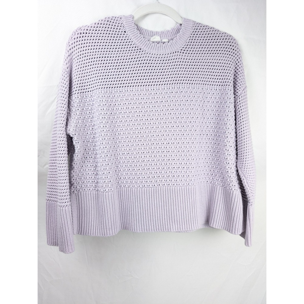 Gap 100% Cotton Cropped Open Knit Sweater Size M Lavender Purple Preppy Coastal